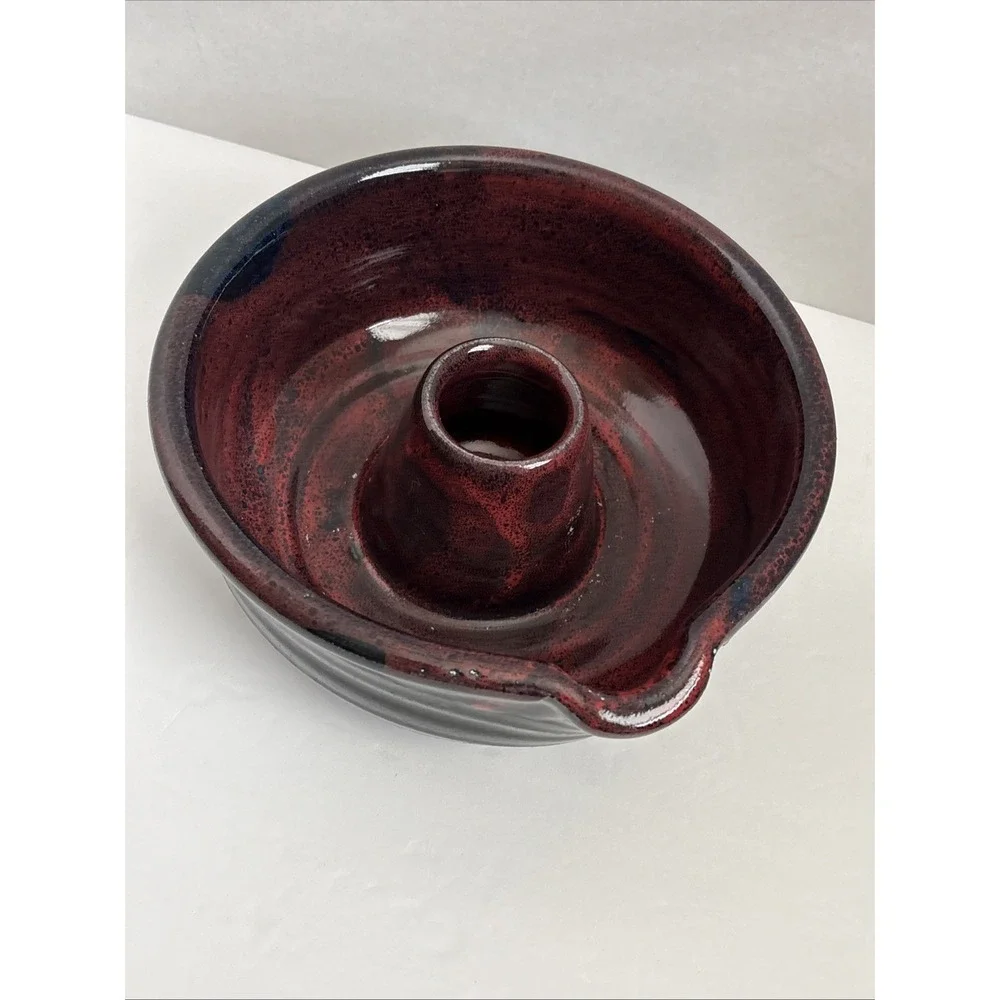 Studio Art Signed Handmade Glazed Burgundy Bundt Pottery